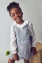 Girl's Tweed Look Gilet Dress with Bow Detail - Blue - 4