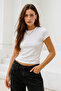 Women's Ecru Stretchy Fabric Body-Fitting Slim Fit Short Sleeve Crop T-Shirt - 4