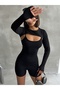 Women's Black Finger Detail Fit Gym Bolero Crop - 2