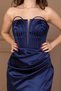 Satin Fabric Balen Detailed Evening Dress - Dark Blue - 2