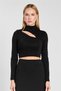 Women's Mock Neck Window Detail Blouse - Black - 2
