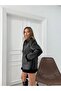 Black Leather Jacket with Complete Thai Feather Fur Inside - 7