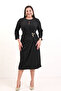 Women's Black Slim Fit Accessory Detail Midi Dress - 2