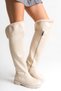 Beige Leather Riding Over-The-Knee Fur Non-Slip Sole Zippered Kety Women's Boots - 8