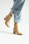 Beige Faux Leather Short Ankle Heeled Boots – Stylish Casual Women's Shoes with Chunky Heels and Zipper
