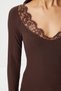 Corded Fabric Knitted Blouse with Lace Detail Lub0297 Brown - 5