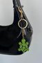 Green Color Stone Detailed Bag Charm/ Keychain with Gold Color Turtle Figure