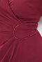 Women's Burgundy Slim Fit Double-Breasted Collar Bead Embroidery Plus Size Midi Dress - 5