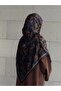 Cotton Leaf Pattern Scarf - Black - Purple Navy - 5