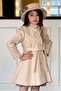 Girl's Leopard Print Dress with Stone Embellished Collar, Button and Belt Detailing, Cream Cashmere Coat - 3