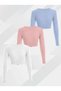Women's 3-Pack Cotton Body-Hugging Ribbed Fabric Square Neck Long Sleeve Crop Blouse - 2