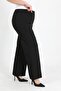 Women's Black Stretchy Waist Buttoned Wide-Leg Stretch Fabric Pants - 2