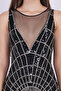 Black Spider Web Beaded Mesh Bodycon Dress - 5