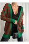 New Season Plaid Patterned Double Color Knitwear Women's Long Cardigan 069 - 3