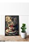 Cat Eating Cake One Piece Black Wooden Framed Painting - 2