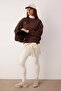 Koyu Kahverengi Oversize Kalıp Dikiş Detaylı İçi Polarlı Örme Sweatshirt TWOAW26SW00204 - 3