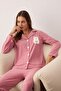 Gül Kurusu Puantiyeli Hayvan Baskılı Polar Kışlık Örme Pijama Takımı THMAW24PT00176 - 2