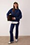 Lacivert Oversize/Geniş Kalıp Dikiş Detayı Kalın İçi Polarlı Örme Sweatshirt TWOAW26SW00204 - 2