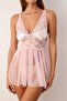 Pembe Kapsız Dantelli Tül/Mesh Askılı Külotlu Babydoll/Fantezi Gecelik THMAW26CY00001 - 3