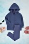 Mavi Baskılı Kalın/İçi Polarlı Kapüşonlu Oversize Kız Çocuk Örme Alt - Üst Takım TKDAW26AU00042 - 3