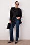 Koyu Mavi Paçası Kesikli Yüksek Bel Comfort/Esnek Flare Jeans TWOAW26JE00258