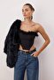 Black Crop Lined Otrişli Woven Bustier Tprss22Bs00018