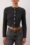Antrasit Fitted/Vücuda Oturan Crop Düğme Detaylı Fırçalı Pointel Esnek Örme Bluz TWOAW26BZ00113 - 3