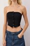 Siyah Straplez Düğme Detaylı Crop Dokuma Bluz TWOAW24BZ00421 - 3