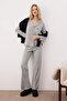 Gri %100 Pamuklu Biye ve Cep Detaylı Baskılı Örme Pijama Takımı THMAW22PT0785