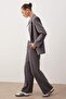 Antrasit Wide Leg/Geniş Paça Dokuma Kumaş Pantolon TWOAW22PL0139 - 4