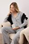 Gri %100 Pamuklu Biye ve Cep Detaylı Baskılı Örme Pijama Takımı THMAW22PT0785 - 2