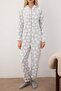 Gray Heart Patterned Hooded Wellsoft Knitted Jumpsuit/Pajama Set Thmaw26Tu00000 - 3