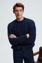 Tromso Men's Fluffy Soft Recycle Crew Neck Knitwear Navy Blue Sweater - 3
