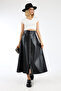 Women's Black Faux Leather Mevlana Skirt Long Front Zipper Flared - 2