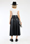 Women's Black Faux Leather Mevlana Skirt Long Front Zipper Flared - 6