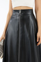 Women's Black Faux Leather Mevlana Skirt Long Front Zipper Flared - 5