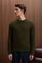 Vintlace Men's Round Neck Hair Knit Pattern Regular Fit Knitwear Khaki Sweater - 3