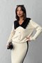 Women's Stylish Collar Detailed Cardigan Skirt Bottom Top Knitwear Set - Ecru - 4
