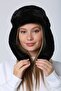 Black Faux Fur Plush Women's Beret Hat with Earmuffs - 2