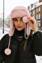Pink Faux Fur Plush Women's Beanie Hat with Headphones