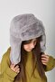 Gray Plush Fur Girl's Beret Hat with Headphones and Snap Fasteners - 7
