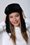 Black Faux Fur Plush Women's Beret Hat with Earmuffs - 7