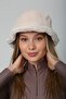 Beige Soft Textured Plush Bucket Women's Hat - 2
