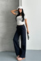 Women's Navy Blue Two Thread Elastic Waist Loose Wide Leg Sweatpants - 4