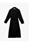 Long Sleeve Double Breasted Collar Belt Detailed Long Denim Trench Coat - 3