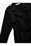 Long Sleeve Double Breasted Collar Belt Detailed Long Denim Trench Coat - 5