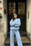 Women's Blue Winter Tracksuit Set with Ribbed Inside Bottom and Top Set - 5