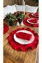 Aura 6 Pieces Stain-Resistant Red Ruffled Round American Serving Plate (Without Napkins) - 7