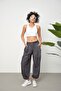 Women's Anthracite Acid Washed Elastic Waist Pocket Jogger Pants Carrot Leg Loose Fit Trousers - 2