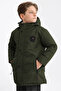 Khaki Boy's Winter Jacket - Detachable Hood, Windproof - 3